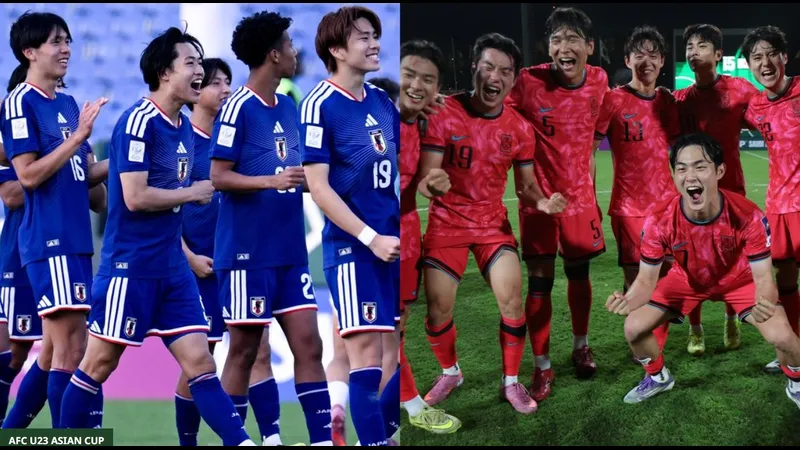Cầu thủ U23 Nhật Bản tung cú sút mạnh vào khung thành đối phương.